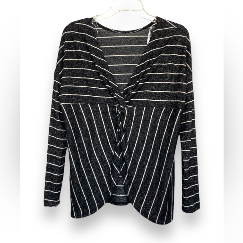 LULUS Black and White V-Neck Striped Long Sleeve Jersey Twist Women Top Sz XS